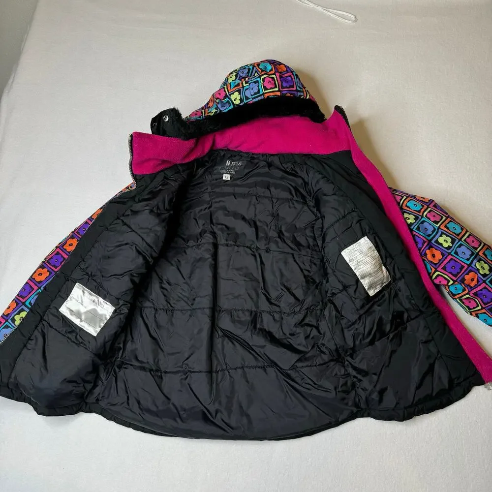 Jupa Sports Girls Winter Ski Jacket Coat Size‎ 12 Flower Removal Hood Full Zip